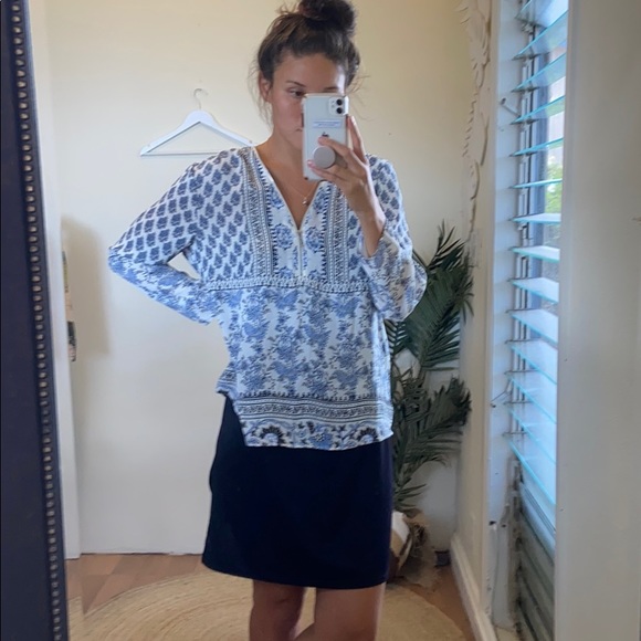 INC 3/4 Sleeve Floral Dandy Zip Neck Blouse MED - Picture 10 of 12